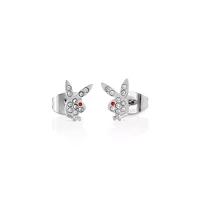 Multi-Pack CZ Silvertone Playboy Bunny Titanium Heart Stud Earrings - 3 Pair