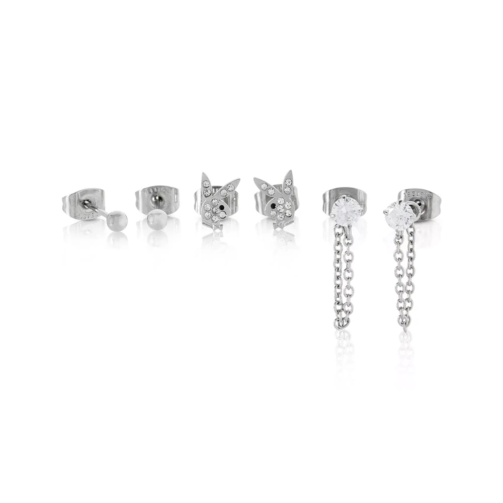 Multi-Pack CZ Playboy Titanium Stud and Stud Dangle Earrings - 3 Pack
