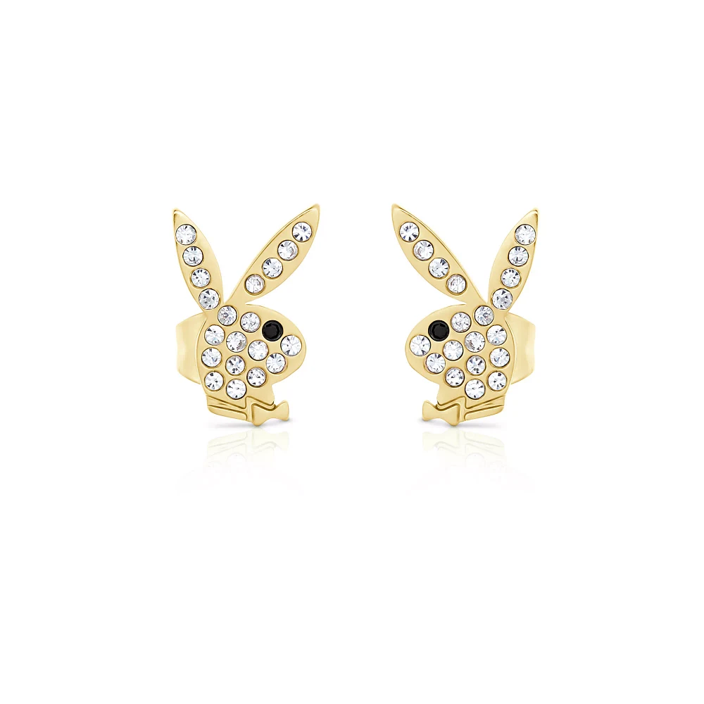 CZ Playboy Goldtone Titanium Stud Earrings - 20 Gauge