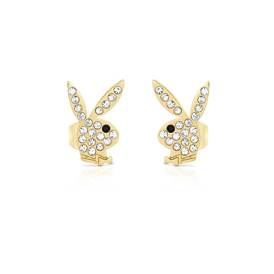CZ Playboy Goldtone Titanium Stud Earrings - 20 Gauge
