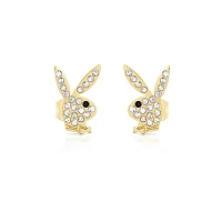 CZ Playboy Goldtone Titanium Stud Earrings - 20 Gauge