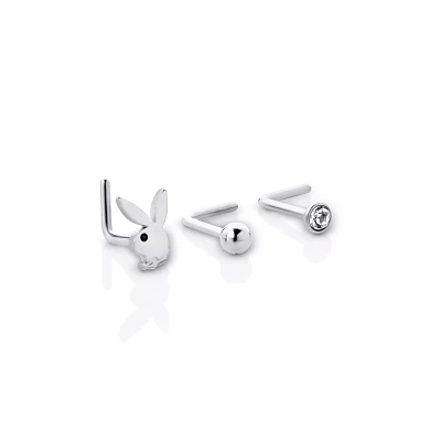 Multi-Pack CZ Playboy Titanium L-Bend Nose Rings 3 Pack - 20 Gauge