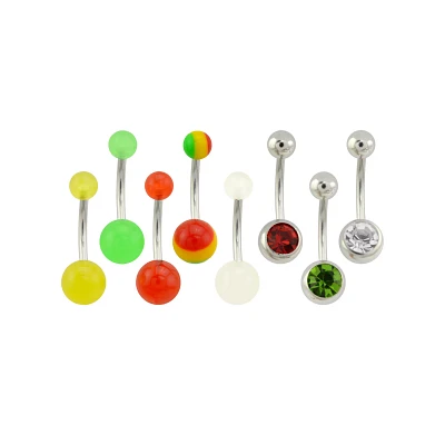 Multi-Pack Red Green and Yellow Belly Rings 8 Pack -14 Gauge