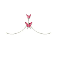 Pink and Silver Butterfly Chain Belly Ring - 14 Gauge