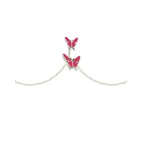 Pink and Silver Butterfly Chain Belly Ring - 14 Gauge