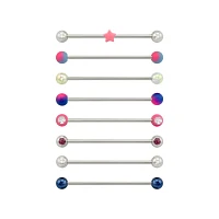 Multi-Pack CZ Silvertone Pink and Blue Star Industrial Barbells 8 Pack - 14 Gauge