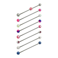 Multi-Pack CZ Silvertone Pink and Blue Star Industrial Barbells 8 Pack - 14 Gauge