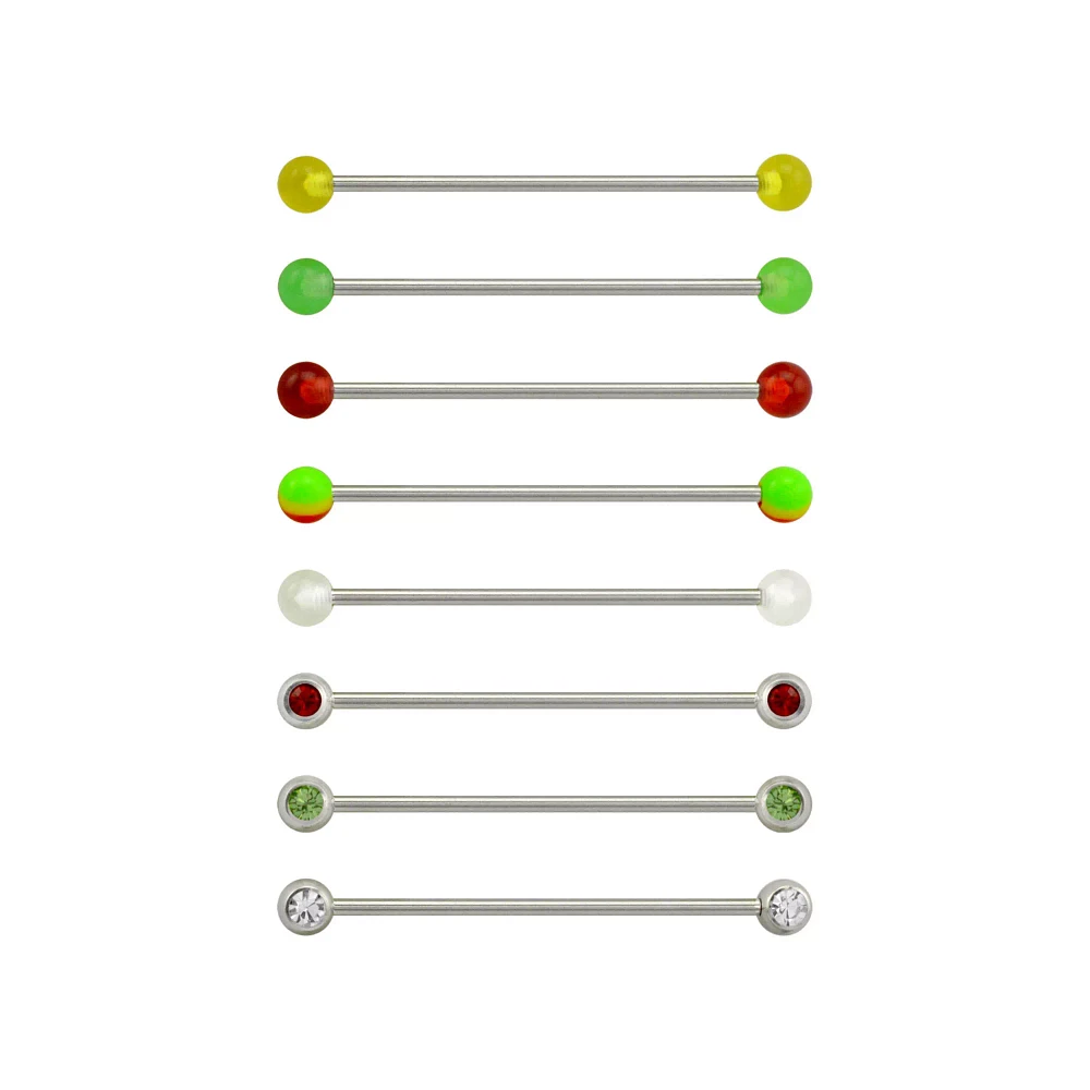 Multi-Pack CZ Green Red and Yellow Industrial Barbells 8 Pack - 14 Gauge