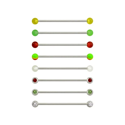 Multi-Pack CZ Green Red and Yellow Industrial Barbells 8 Pack - 14 Gauge