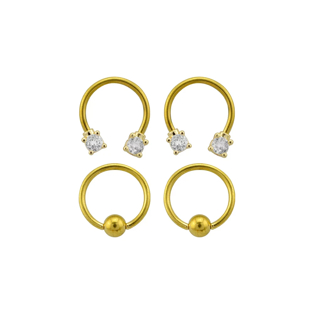 Multi-Pack CZ Goldtone Captive Bead and Horseshoe Rings 4 Pack
