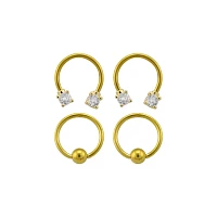 Multi-Pack CZ Goldtone Captive Bead and Horseshoe Rings 4 Pack