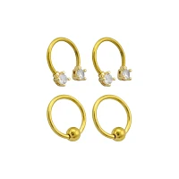 Multi-Pack CZ Goldtone Captive Bead and Horseshoe Rings 4 Pack