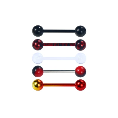 Multi-Pack Black Red and Yellow Barbells 5 Pack - 14 Gauge