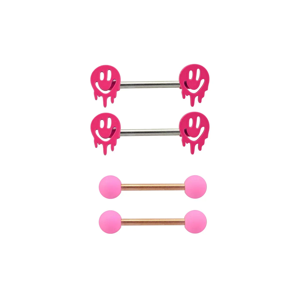 Multi-Pack Pink Drip Smiley Face Barbells 4 Pack - 14 Gauge