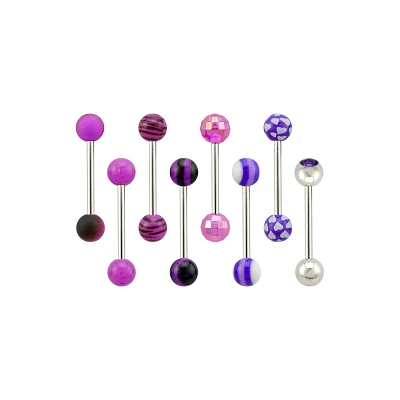 Multi-Pack CZ Pink and Purple Designs Barbells 8 Pack - 14 Gauge