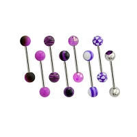 Multi-Pack CZ Pink and Purple Designs Barbells 8 Pack - 14 Gauge