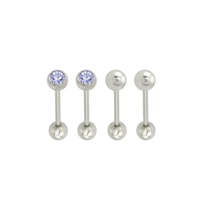 Multi-Pack CZ Purple Silvertone Barbells 4 Pack - 14 Gauge