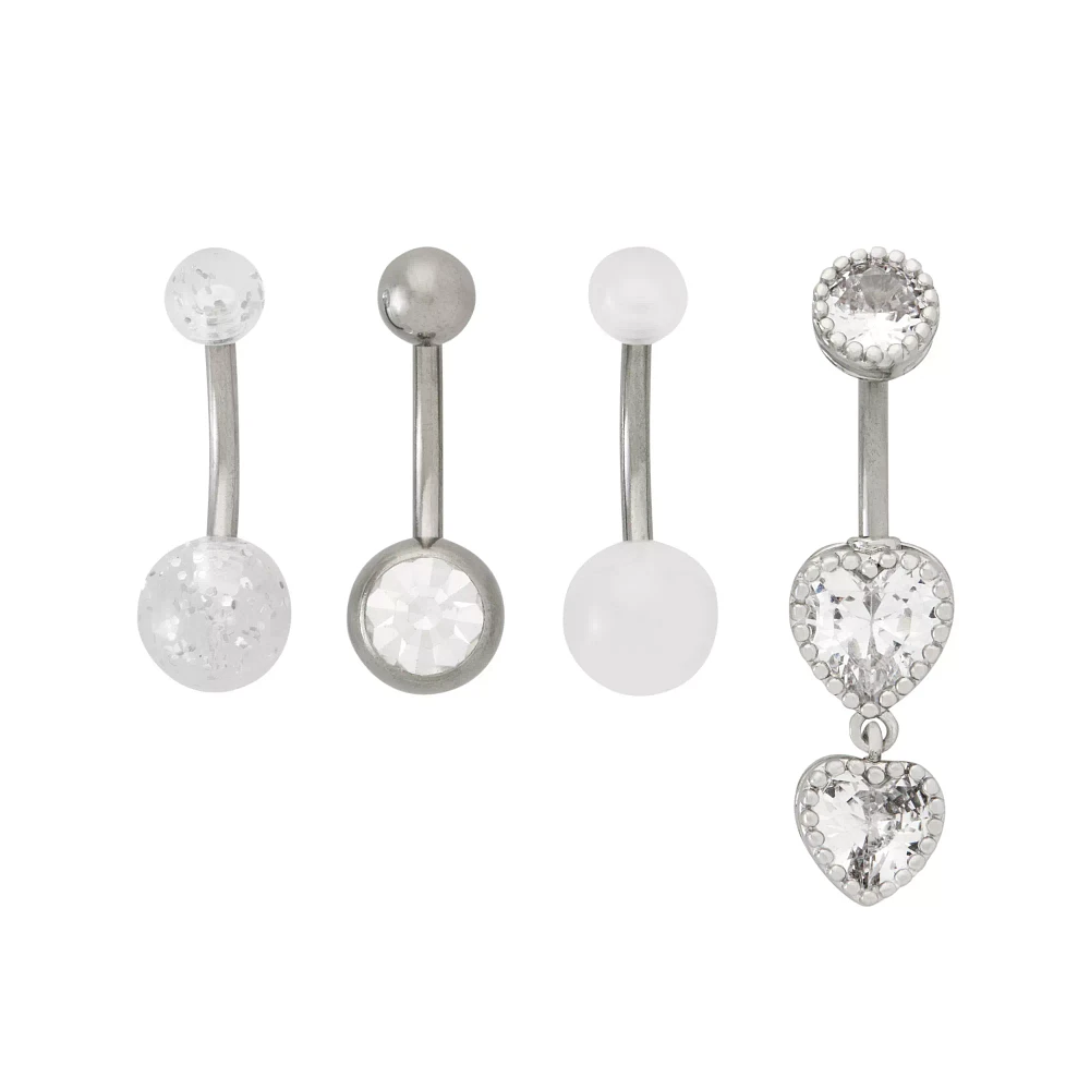 Multi-Pack CZ Glow in the Dark and Glitter Belly Rings 4 Pack - 14 Gauge