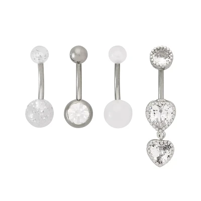 Multi-Pack CZ Glow in the Dark and Glitter Belly Rings 4 Pack - 14 Gauge
