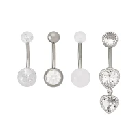 Multi-Pack CZ Glow in the Dark and Glitter Belly Rings 4 Pack - 14 Gauge