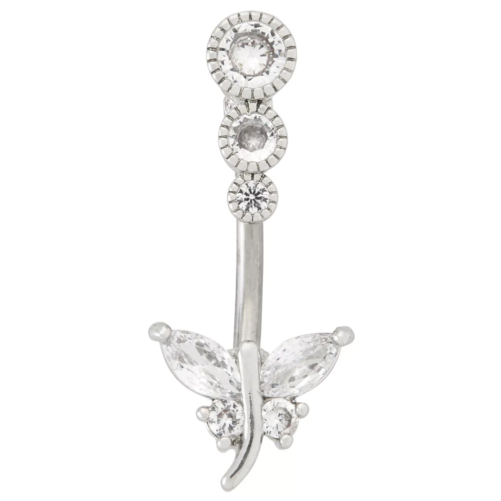 CZ Butterfly Titanium Belly Ring - 14 Gauge