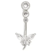 CZ Butterfly Titanium Belly Ring - 14 Gauge
