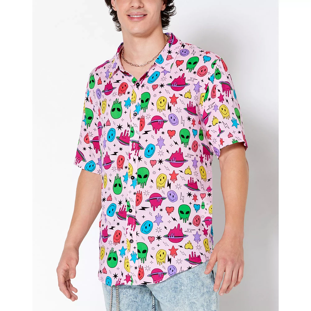 Space Alien Smiley Face Button Down Shirt