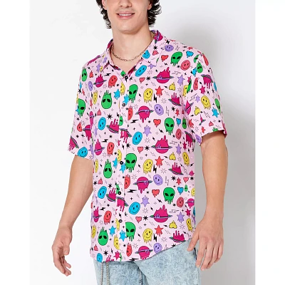 Space Alien Smiley Face Button Down Shirt