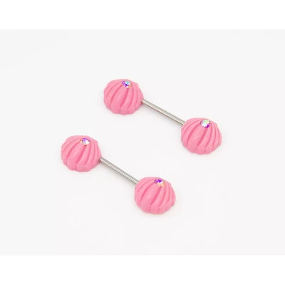 CZ Pink Shell Nipple Barbells - 14 Gauge