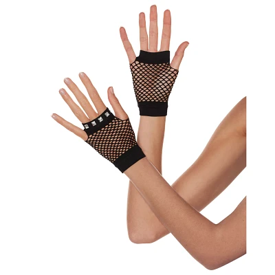 Fingerless Mesh Studded Gloves