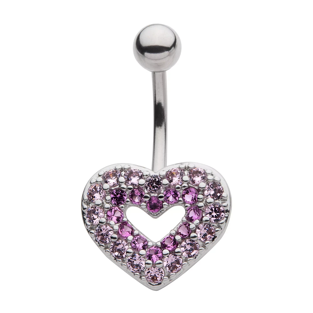 CZ Pink Heart Belly Ring - 14 Gauge