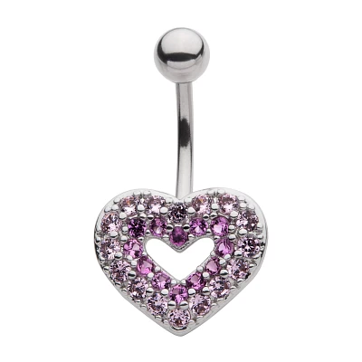 CZ Pink Heart Belly Ring - 14 Gauge
