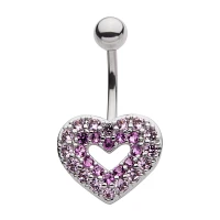 CZ Pink Heart Belly Ring - 14 Gauge