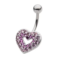 CZ Pink Heart Belly Ring - 14 Gauge