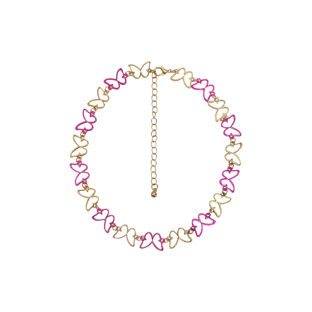 Pink and Goldtone Butterfly Chain Choker Necklace