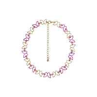 Pink and Goldtone Butterfly Chain Choker Necklace