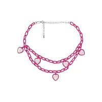 2 Row Pink Iridescent Heart Chain Choker Necklace