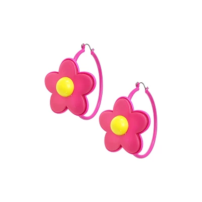 Hot Pink Flower Hoops - 18 Gauge