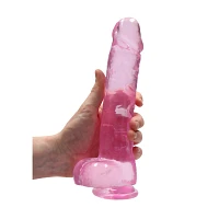Clear Pink Realistic Suction Cup Dildo with Balls - 9 Inch