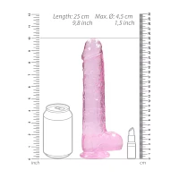 Clear Pink Realistic Suction Cup Dildo with Balls - 9 Inch