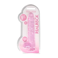 Clear Pink Realistic Suction Cup Dildo with Balls - 9 Inch