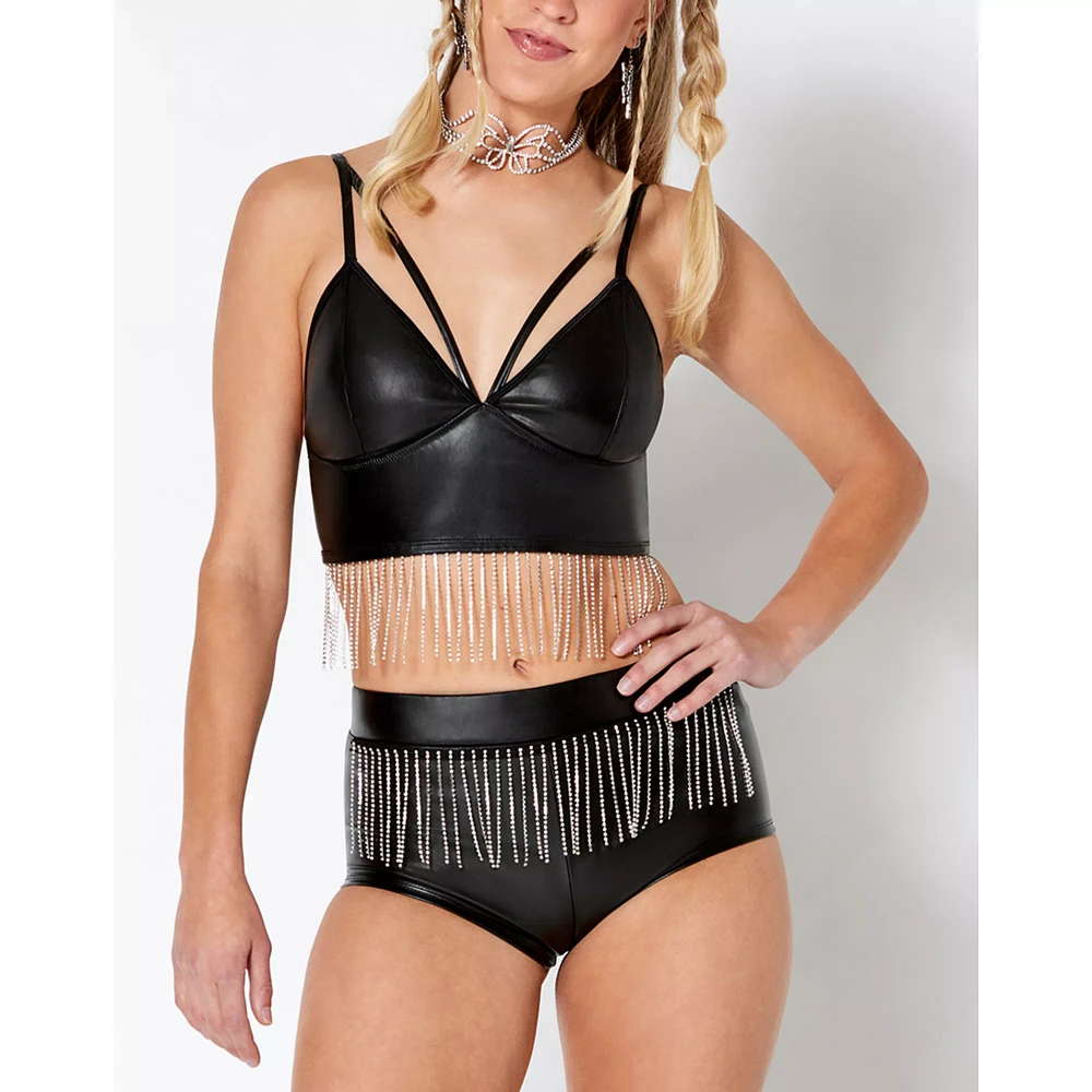 Black Strappy Fringe Bra