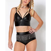 Black Strappy Fringe Bra