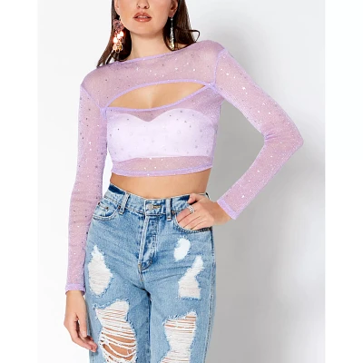 Lavender Celestial Sparkle Mesh Crop Top