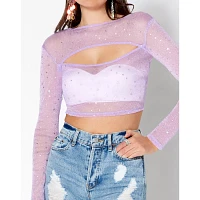 Lavender Celestial Sparkle Mesh Crop Top