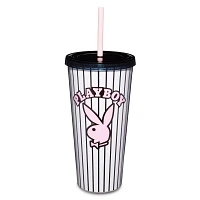 Playboy Bunny Pinstripe Cup with Straw - 20 oz.