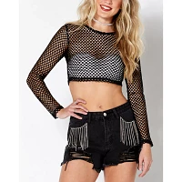 Black Open Mesh Crop Top