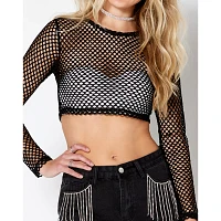 Black Open Mesh Crop Top