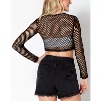 Black Open Mesh Crop Top