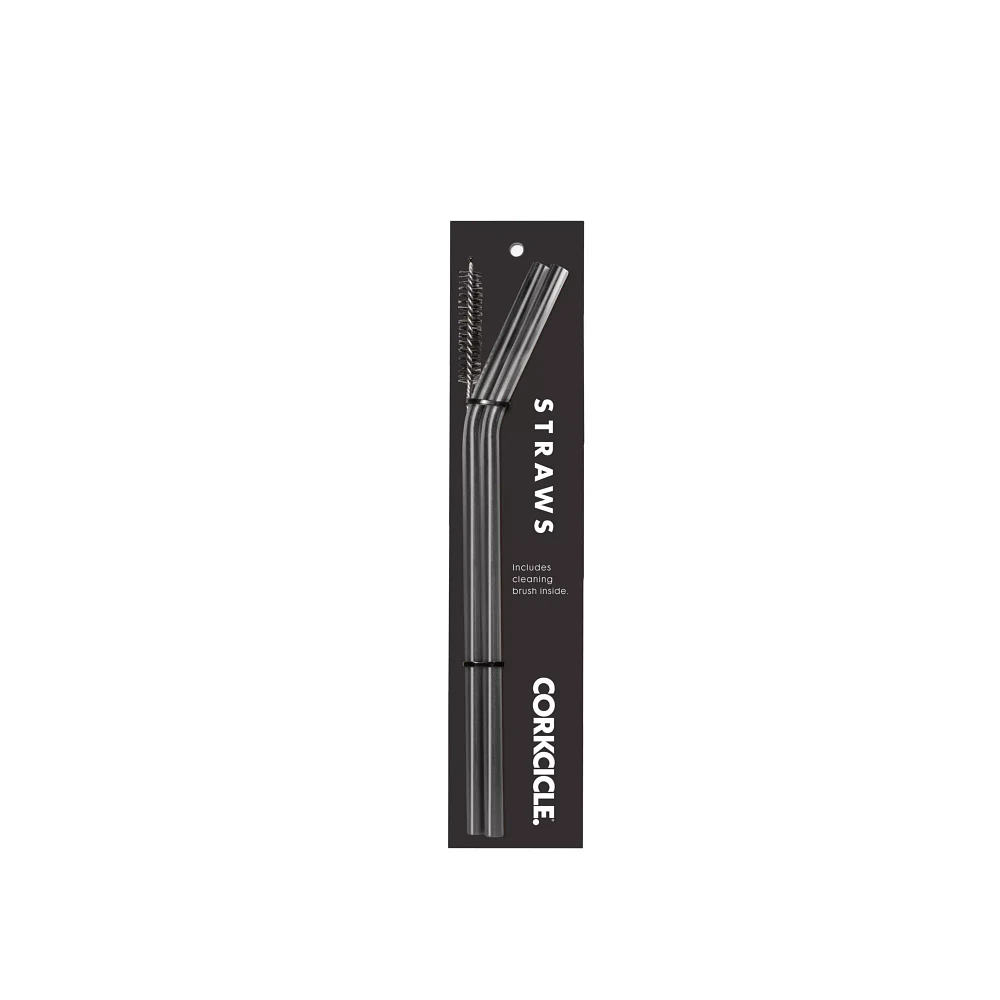 Gunmetal Straws with Brush - 2 Pack